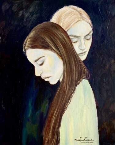 Painting titled "Mother and daughter" by Isolde Pavlovskaya, Original Artwork, Oil Mounted on Wood Stretcher frame