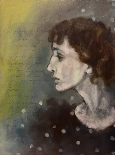 Painting titled "Anna Akhmatova" by Isolde Pavlovskaya, Original Artwork, Oil Mounted on Wood Stretcher frame