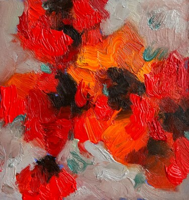 Painting titled "Red Poppies 1" by Isolde Pavlovskaya, Original Artwork, Oil Mounted on Cardboard