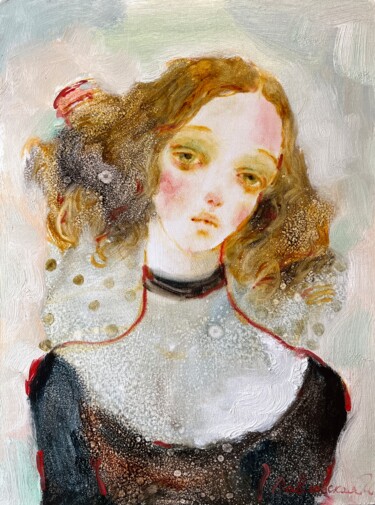 Painting titled "The secret of my he…" by Isolde Pavlovskaya, Original Artwork, Oil Mounted on Cardboard