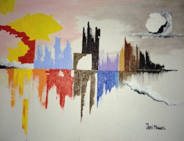 Painting titled "Cidade" by Isra Melega, Original Artwork, Acrylic