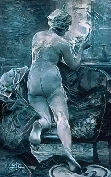 Digitale Kunst getiteld "Grey Nude Woman" door Isra, Origineel Kunstwerk, Gemanipuleerde fotografie