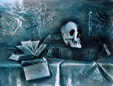 Digital Arts titled "Skull and books" by Isra, Original Artwork, Photo Montage