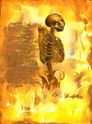 Digitale Kunst mit dem Titel "Golden Skeleton" von Isra, Original-Kunstwerk, Fotomontage