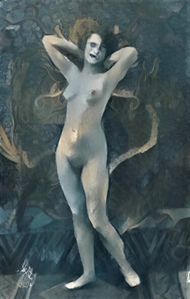 Digitale Kunst getiteld "Ancient Gray Nude" door Isra, Origineel Kunstwerk, Gemanipuleerde fotografie