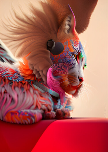"Psychedelic Cat" başlıklı Dijital Sanat Isra tarafından, Orijinal sanat, AI tarafından oluşturulan görüntü