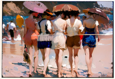 Digitale Kunst getiteld "Five Girls On The B…" door Isra, Origineel Kunstwerk, Gemanipuleerde fotografie