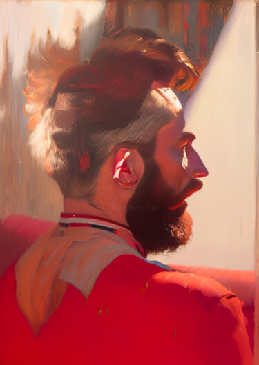 Digitale Kunst mit dem Titel "Red Shirt Boy" von Isra, Original-Kunstwerk, KI-generiertes Bild