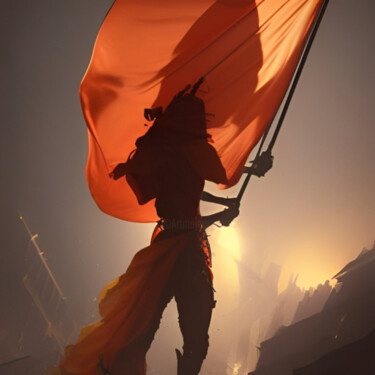 Arte digital titulada "Heroine and red flag" por Isra, Obra de arte original, Imagen generada por IA