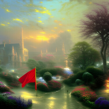 Digital Arts titled "Oasis and red flag" by Isra, Original Artwork, AI generated image