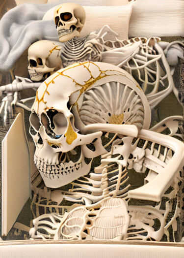 Digitale Kunst getiteld "Multi Skulls" door Isra, Origineel Kunstwerk, AI gegenereerde afbeelding