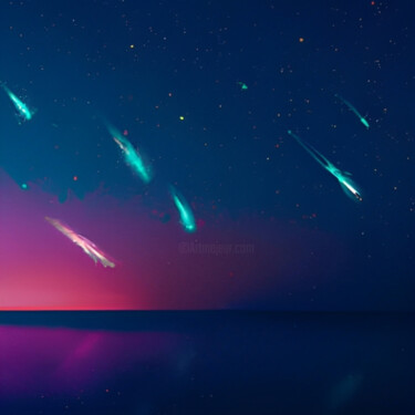 "Blue Meteorites" başlıklı Dijital Sanat Isra tarafından, Orijinal sanat, AI tarafından oluşturulan görüntü