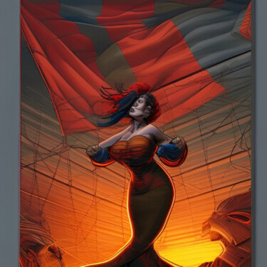 Digitale Kunst getiteld "The Lady In Red" door Isra, Origineel Kunstwerk, AI gegenereerde afbeelding