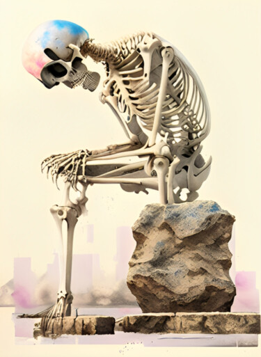 Digitale Kunst mit dem Titel "Thinking Skeleton" von Isra, Original-Kunstwerk, Digitale Fotografie