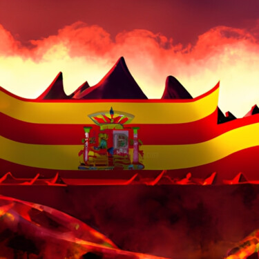 Digital Arts titled "Flag and red fire" by Isra, Original Artwork, AI generated image