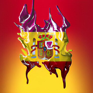 Digitale Kunst getiteld "Melted Spain Flag" door Isra, Origineel Kunstwerk, AI gegenereerde afbeelding