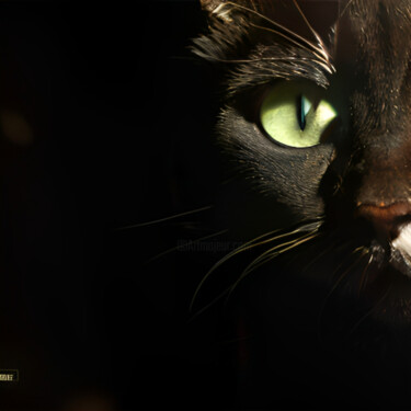 Digitale Kunst getiteld "Black Cat" door Isra, Origineel Kunstwerk, AI gegenereerde afbeelding