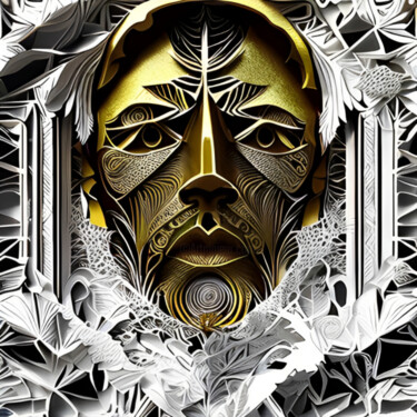 Digitale Kunst mit dem Titel "Golden Face" von Isra, Original-Kunstwerk, KI-generiertes Bild