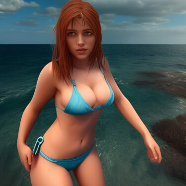 Digital Arts titled "Sky Blue Bikini" by Isra, Original Artwork, Digital Photography