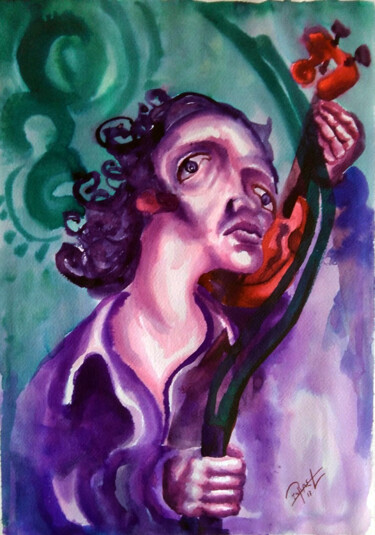 Peinture intitulée "el violinista" par Israel Arzaluz, Œuvre d'art originale, Aquarelle