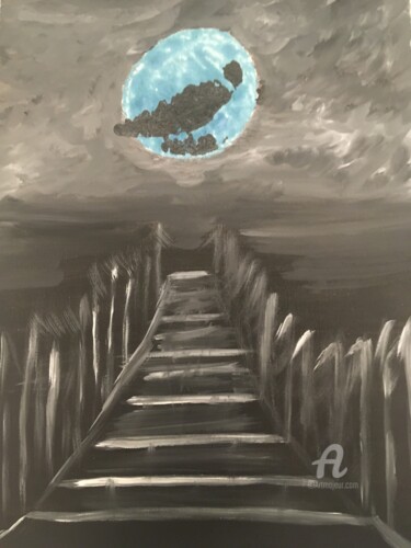 Peinture intitulée "Lune Bleu" par Israële, Œuvre d'art originale, Huile