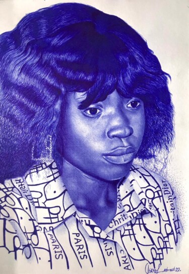 Drawing titled "Stylo sur papier mo…" by Isralem Imb Art, Original Artwork, Ballpoint pen