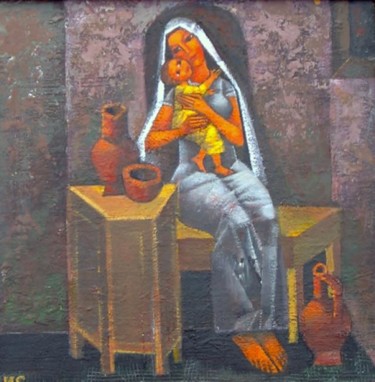 Schilderij getiteld "Mother" door Ivan Stoianov, Origineel Kunstwerk, Acryl