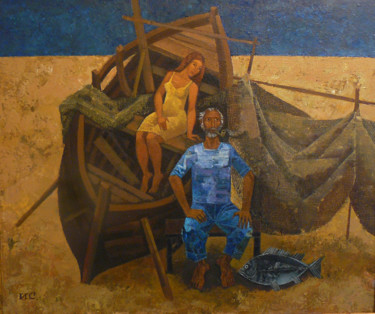 Картина под названием "Fisherman" - Ivan Stoianov, Подлинное произведение искусства, Акрил