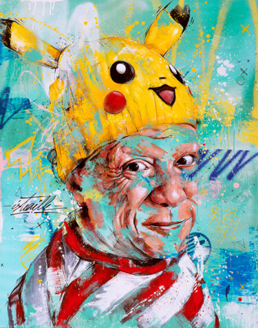 Painting titled "Pikacho le Cancre" by Istraille, Original Artwork, Acrylic Mounted on Wood Stretcher frame