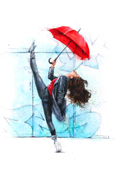 Painting titled "Parapluie rouge" by Istraille, Original Artwork, Acrylic