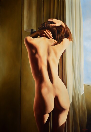 Pintura titulada "Sunbathing" por Istvan Cene Gal, Obra de arte original, Oleo
