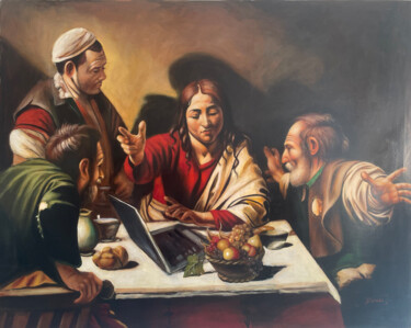 Peinture intitulée "Supper at Emmaus" par István Ducsai, Œuvre d'art originale, Huile