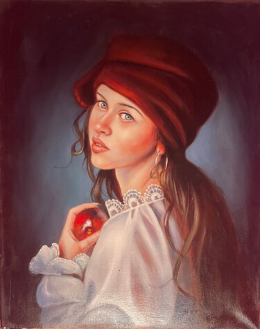 Painting titled "Girl with apple" by István Ducsai, Original Artwork, Oil