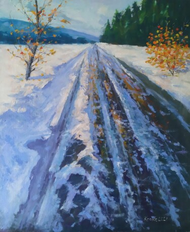 Pintura titulada "Winter road" por István Kenéz, Obra de arte original, Oleo