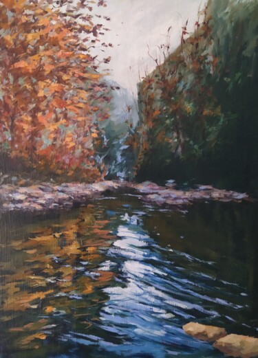 绘画 标题为“Autumny creek” 由István Kenéz, 原创艺术品, 油 安装在木质担架架上