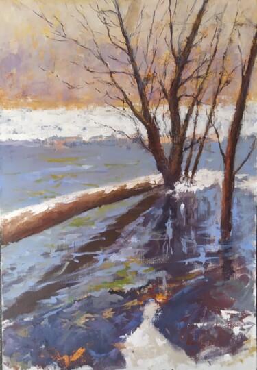 제목이 "Floodplain"인 미술작품 István Kenéz로, 원작, 기름 나무 들것 프레임에 장착됨