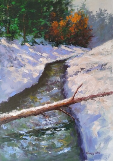 Картина под названием "Winter moment" - István Kenéz, Подлинное произведение искусства, Масло Установлен на Деревянная рама…