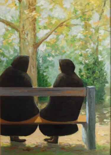 Peinture intitulée "Gossiping" par István Kenéz, Œuvre d'art originale, Huile
