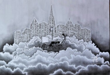 Zeichnungen mit dem Titel "Sick city" von Isys, Original-Kunstwerk, Bleistift