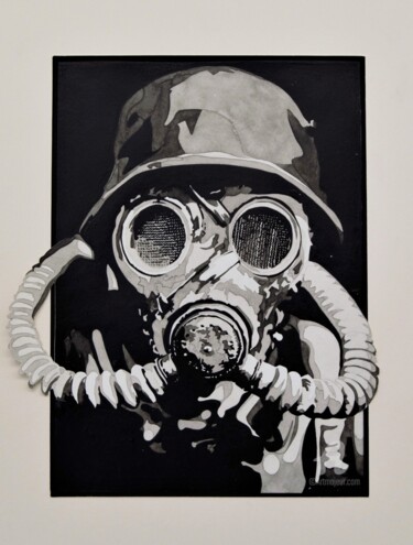 Dibujo titulada "Gas, Série Mascarade" por Isys, Obra de arte original, Tinta Montado en Otro panel rígido