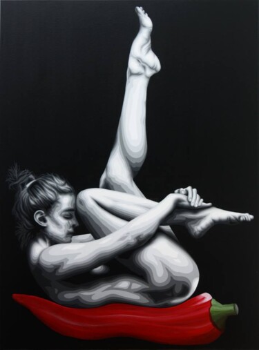Schilderij getiteld "danza piccante" door Italo Somma, Origineel Kunstwerk, Acryl Gemonteerd op Frame voor houten brancard