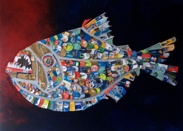 Collages intitulée "piraña bancaria" par Italo Somma, Œuvre d'art originale, Collages