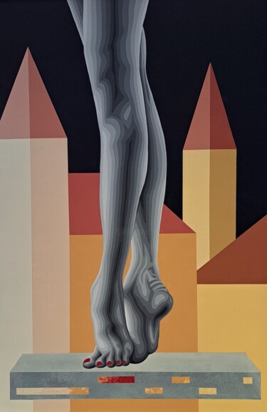 Malerei mit dem Titel "accento in rosso" von Italo Somma, Original-Kunstwerk, Acryl Auf Keilrahmen aus Holz montiert