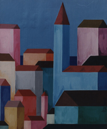 Peinture intitulée "ciudad" par Italo Somma, Œuvre d'art originale, Huile Monté sur artwork_cat.