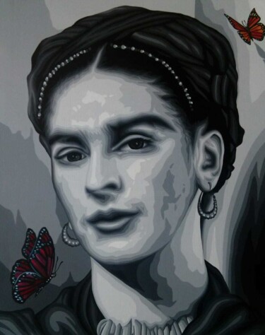 Painting titled "homenaje Frida" by Italo Somma, Original Artwork, Acrylic