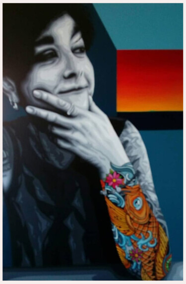 Pintura intitulada "retrato mujer tatua…" por Italo Somma, Obras de arte originais, Acrílico