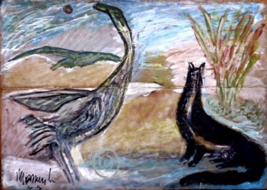 Pittura intitolato "Il Cigno e lo Scoia…" da Italo Turri "Monzon", Opera d'arte originale