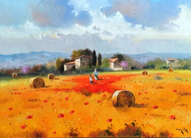 Campagna a sera Pittura intitolato "Campagna a sera" da Andrea Borella, Opera d'arte originale, Olio