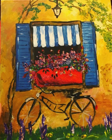 Painting titled "Provence Bicycle" by Italy Sun, Original Artwork, Acrylic