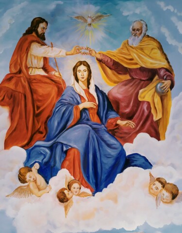 Peinture intitulée "A coroação de Nossa…" par Itamar Da Cruz Francelino, Œuvre d'art originale, Huile